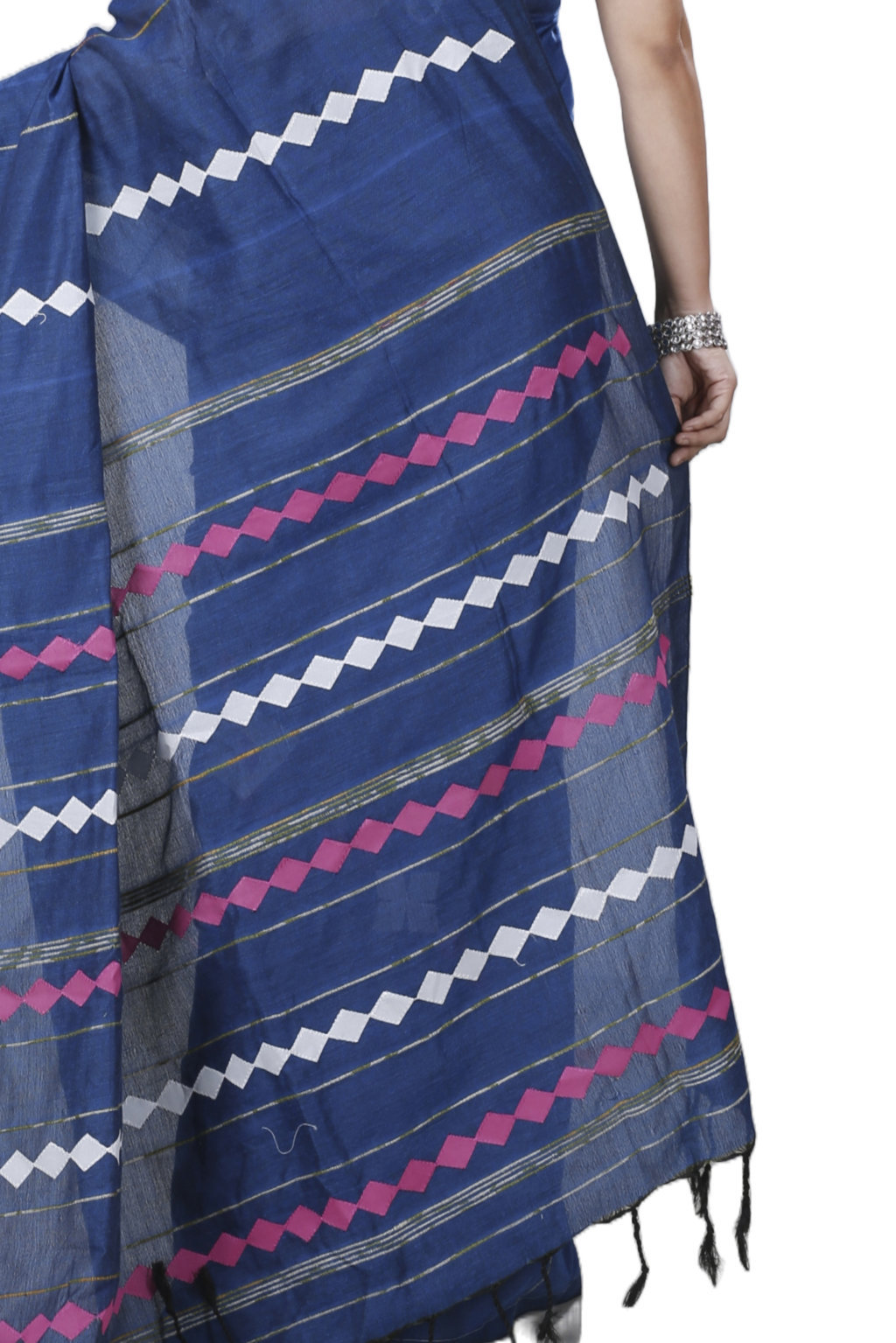 Blue Pure Cotton Tika Applique Saree (1243)